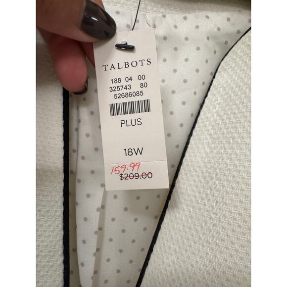 Talbots Dobby Weave Piped One Button White Blazer Career Jacket NWT Size 18W - Picture 5 of 7
